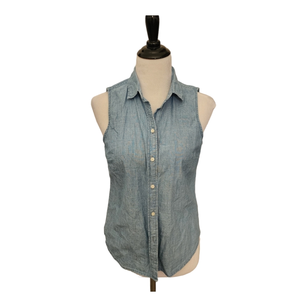 J. Crew Small Blue Sleeveless Collared Button Down Top